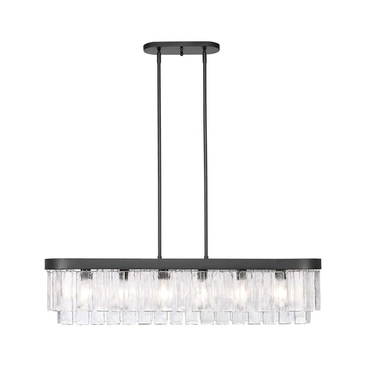 Golden Lighting Ciara 42in 6-Light Island Light | Glam Matte Black and Hammered Water Glass | Kitchen Island | 42 x 10 x 10 in | Model 1768-LP BLK-HWG