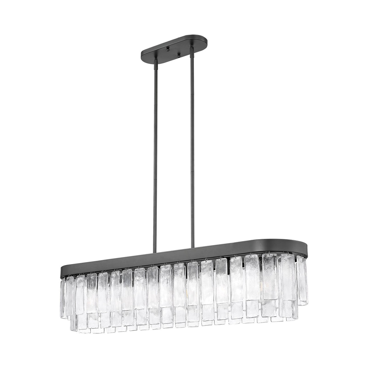 Golden Lighting Ciara 42in 6-Light Island Light | Glam Matte Black and Hammered Water Glass | Kitchen Island | 42 x 10 x 10 in | Model 1768-LP BLK-HWG