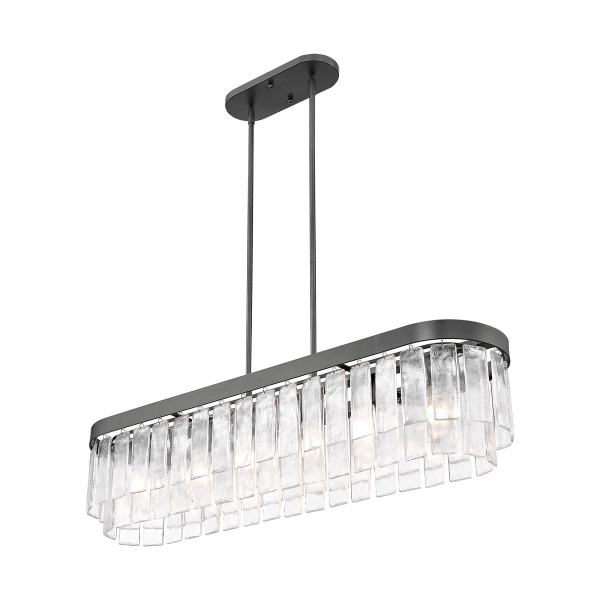 Golden Lighting Ciara 42in 6-Light Island Light | Glam Matte Black and Hammered Water Glass | Kitchen Island | 42 x 10 x 10 in | Model 1768-LP BLK-HWG
