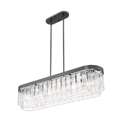 Golden Lighting Ciara 42in 6-Light Island Light | Glam Matte Black and Hammered Water Glass | Kitchen Island | 42 x 10 x 10 in | Model 1768-LP BLK-HWG
