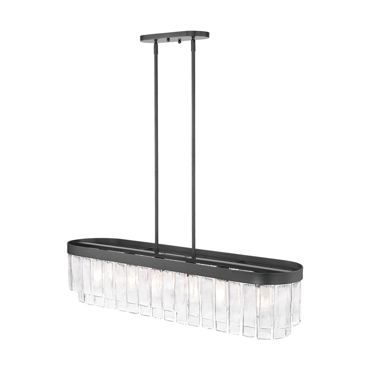 Golden Lighting Ciara 42in 6-Light Island Light | Glam Matte Black and Hammered Water Glass | Kitchen Island | 42 x 10 x 10 in | Model 1768-LP BLK-HWG