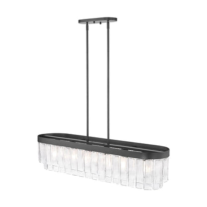 Golden Lighting Ciara 42in 6-Light Island Light | Glam Matte Black and Hammered Water Glass | Kitchen Island | 42 x 10 x 10 in | Model 1768-LP BLK-HWG