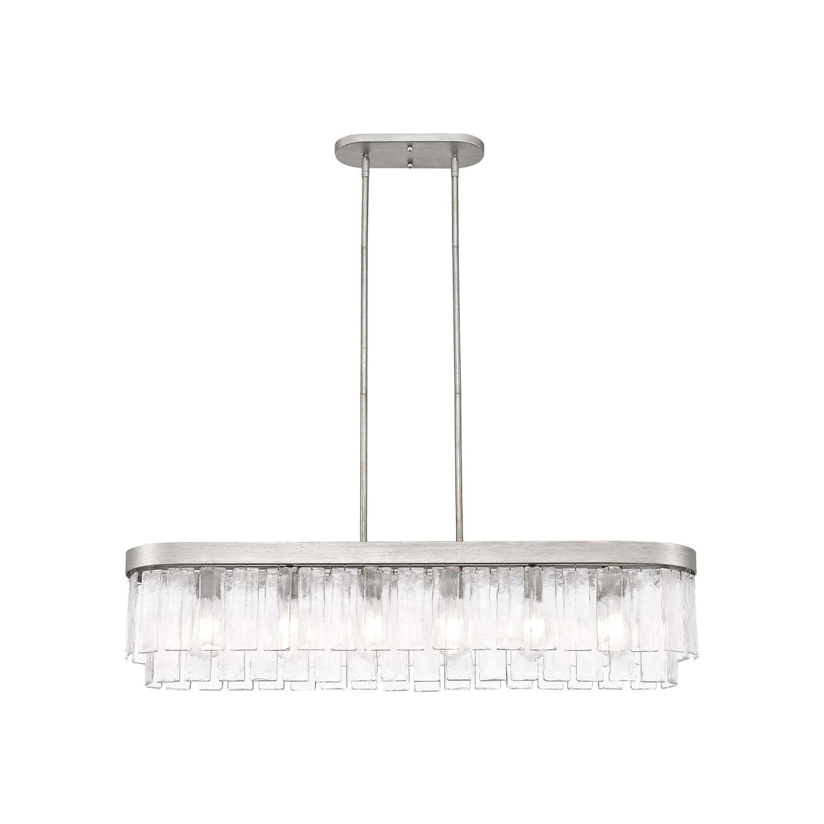 Golden Lighting Ciara 42in 6-Light Island Light | Glam Peruvian Silver and Hammered Water Glass | Kitchen Island | Model 1768-LP PS-HWG