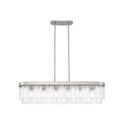 Golden Lighting Ciara 42in 6-Light Island Light | Glam Peruvian Silver and Hammered Water Glass | Kitchen Island | Model 1768-LP PS-HWG
