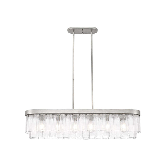 Golden Lighting Ciara 42in 6-Light Island Light | Glam Peruvian Silver and Hammered Water Glass | Kitchen Island | Model 1768-LP PS-HWG