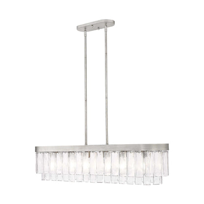 Golden Lighting Ciara 42in 6-Light Island Light | Glam Peruvian Silver and Hammered Water Glass | Kitchen Island | Model 1768-LP PS-HWG