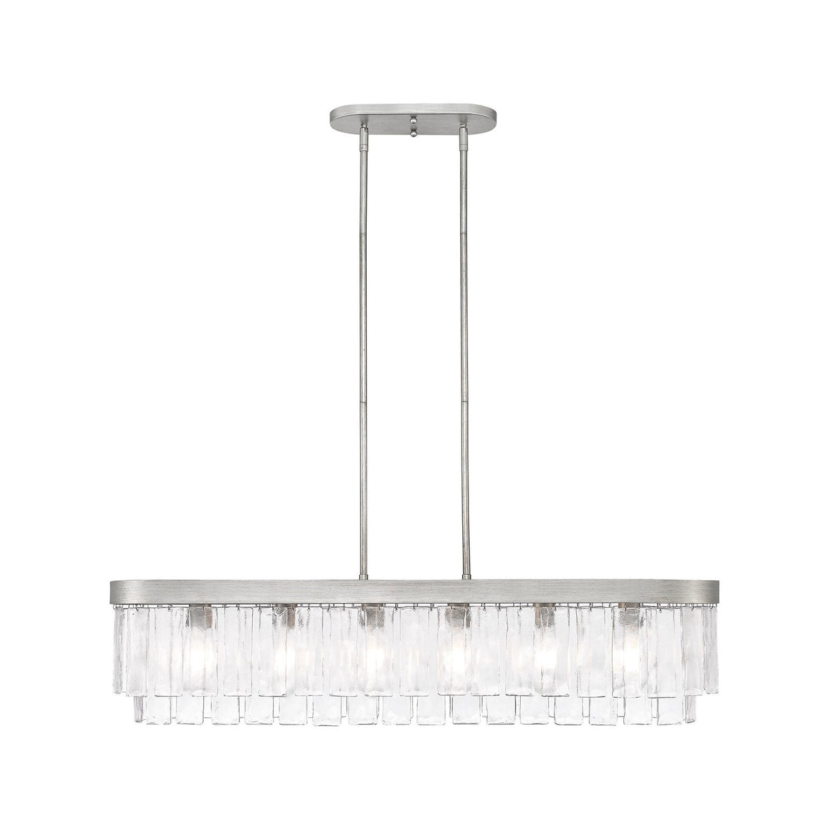 Golden Lighting Ciara 42in 6-Light Island Light | Glam Peruvian Silver and Hammered Water Glass | Kitchen Island | Model 1768-LP PS-HWG