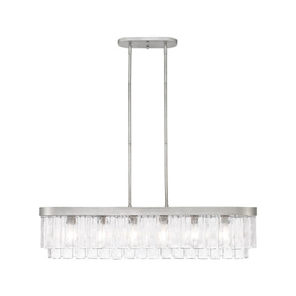 Golden Lighting Ciara 42in 6-Light Island Light | Glam Peruvian Silver and Hammered Water Glass | Kitchen Island | Model 1768-LP PS-HWG