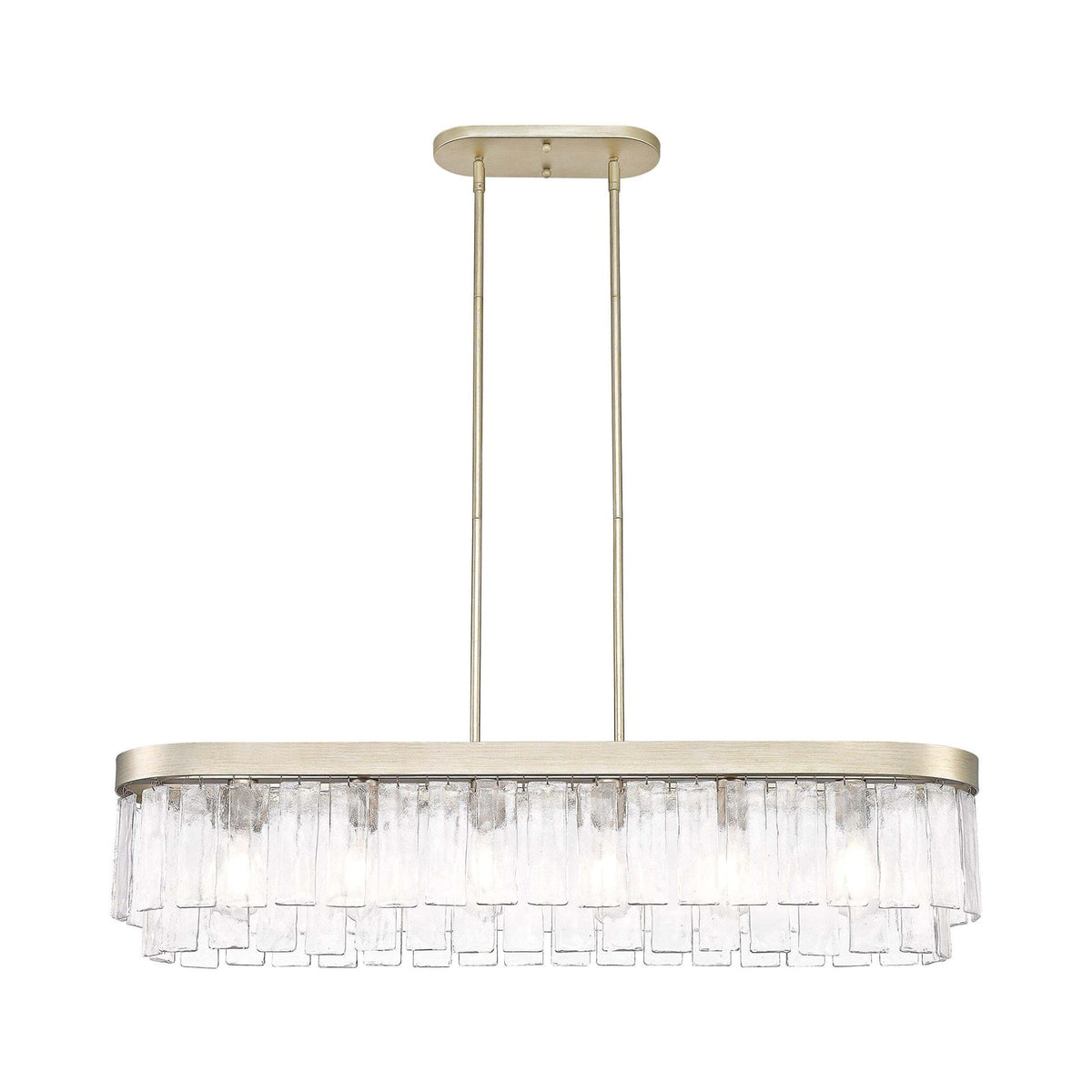 Golden Lighting Ciara 42in 6-Light Island Light | Glam White Gold and Hammered Water Glass | Kitchen Island & Dining Room | Model 1768-LP WG-HWG