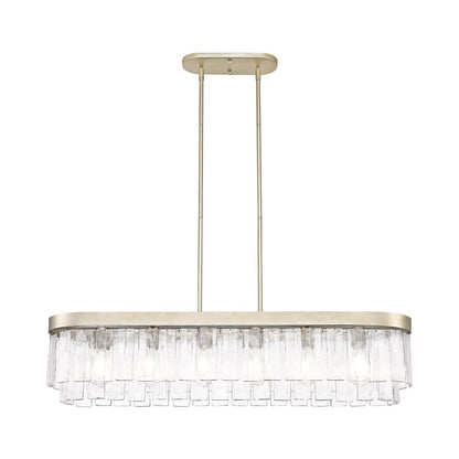 Golden Lighting Ciara 42in 6-Light Island Light | Glam White Gold and Hammered Water Glass | Kitchen Island & Dining Room | Model 1768-LP WG-HWG