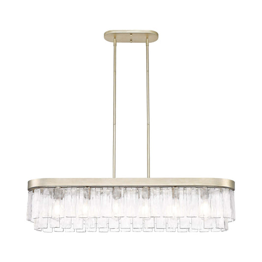 Golden Lighting Ciara 42in 6-Light Island Light | Glam White Gold and Hammered Water Glass | Kitchen Island & Dining Room | Model 1768-LP WG-HWG