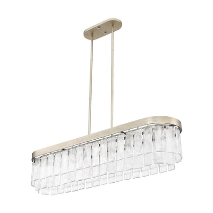 Golden Lighting Ciara 42in 6-Light Island Light | Glam White Gold and Hammered Water Glass | Kitchen Island & Dining Room | Model 1768-LP WG-HWG