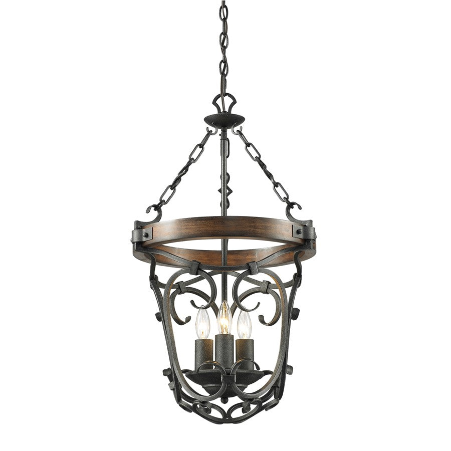 3 Light Chandelier, Black Iron