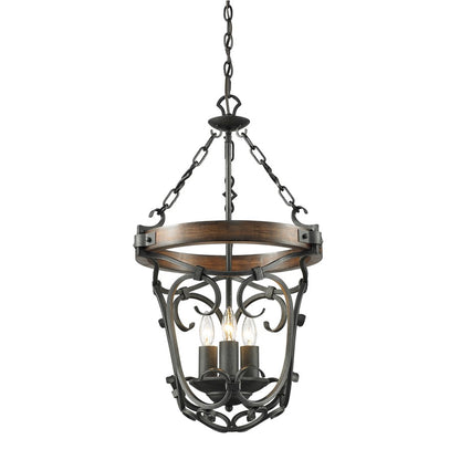 3 Light Chandelier, Black Iron
