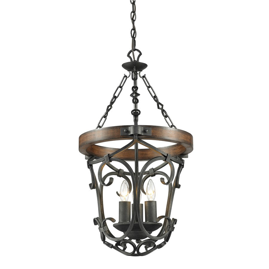 3 Light Chandelier, Black Iron