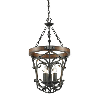 3 Light Chandelier, Black Iron