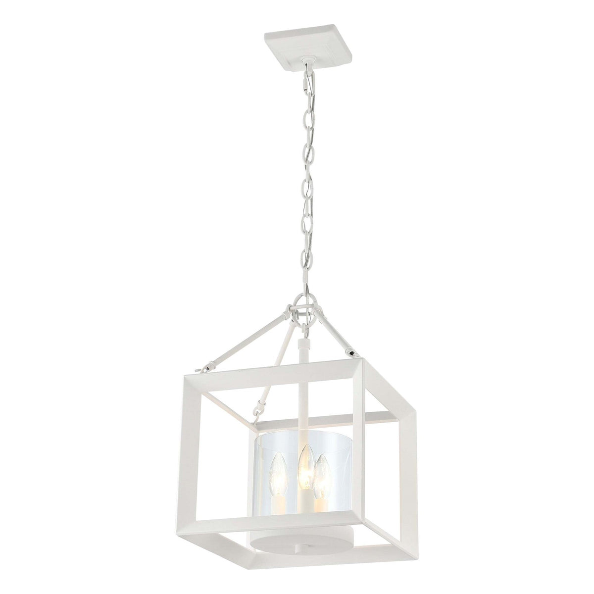 Golden Lighting Smyth 11.75in 3-Light Chandelier | Transitional Natural White and Clear Glass | Dining Room & Foyer | Model 2073-M3 NWT-CLR