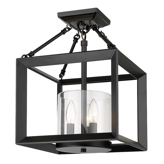 Golden Lighting Smyth 3 Light Semi-Flush, Matte Black/Clear