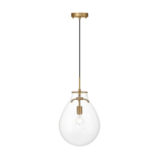 Golden Lighting Drop 12in 1-Light Pendant | Modern Brushed Champagne Brass and Clear Glass | Kitchen & Dining Room | Model 2088-12P BCB-CLR