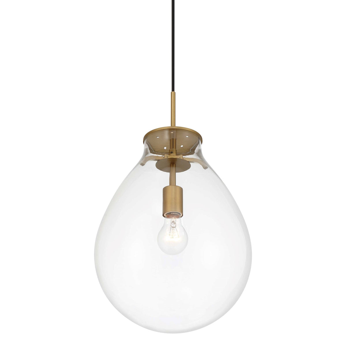 Golden Lighting Drop 12in 1-Light Pendant | Modern Brushed Champagne Brass and Clear Glass | Kitchen & Dining Room | Model 2088-12P BCB-CLR