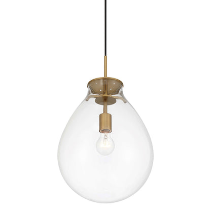 Golden Lighting Drop 12in 1-Light Pendant | Modern Brushed Champagne Brass and Clear Glass | Kitchen & Dining Room | Model 2088-12P BCB-CLR