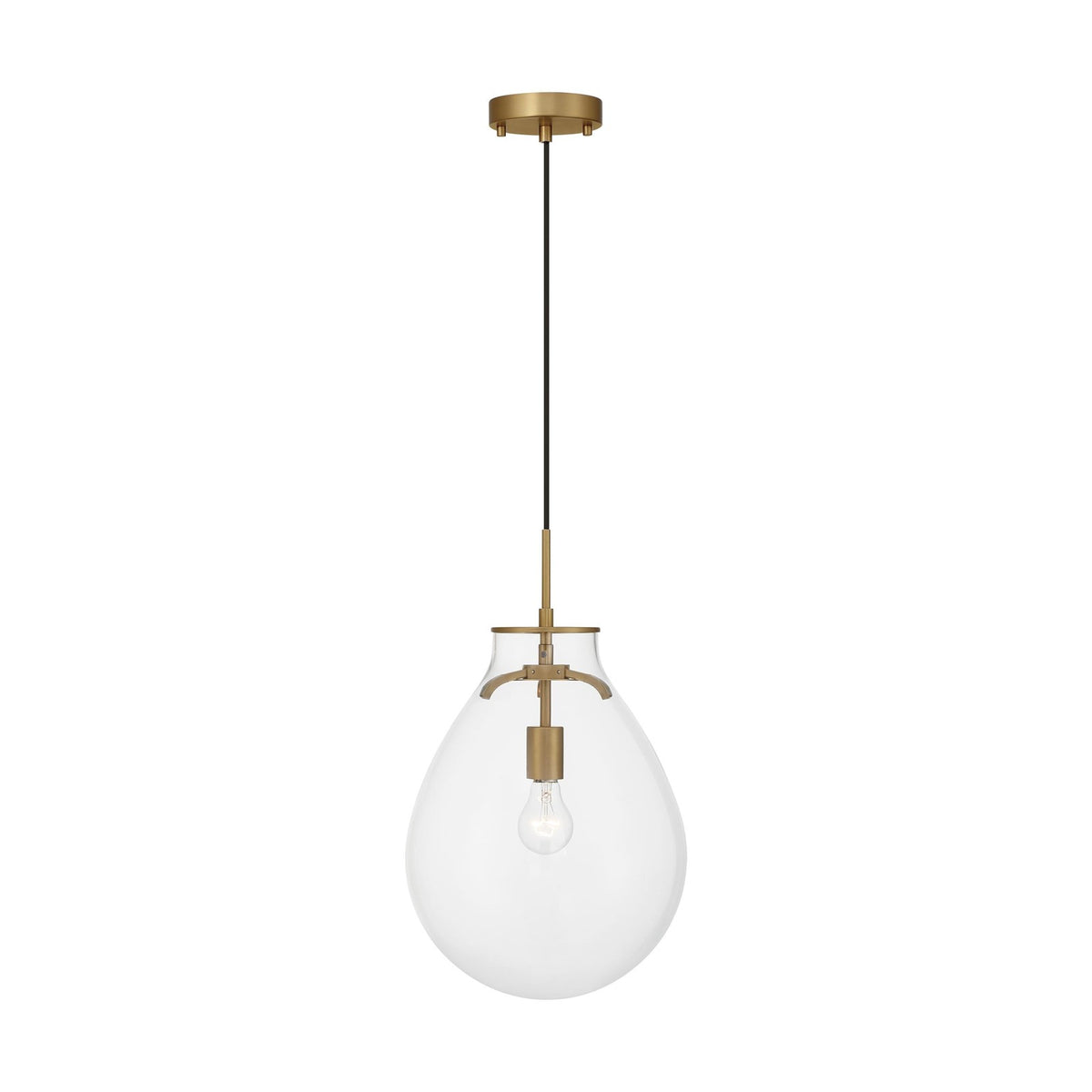 Golden Lighting Drop 12in 1-Light Pendant | Modern Brushed Champagne Brass and Clear Glass | Kitchen & Dining Room | Model 2088-12P BCB-CLR