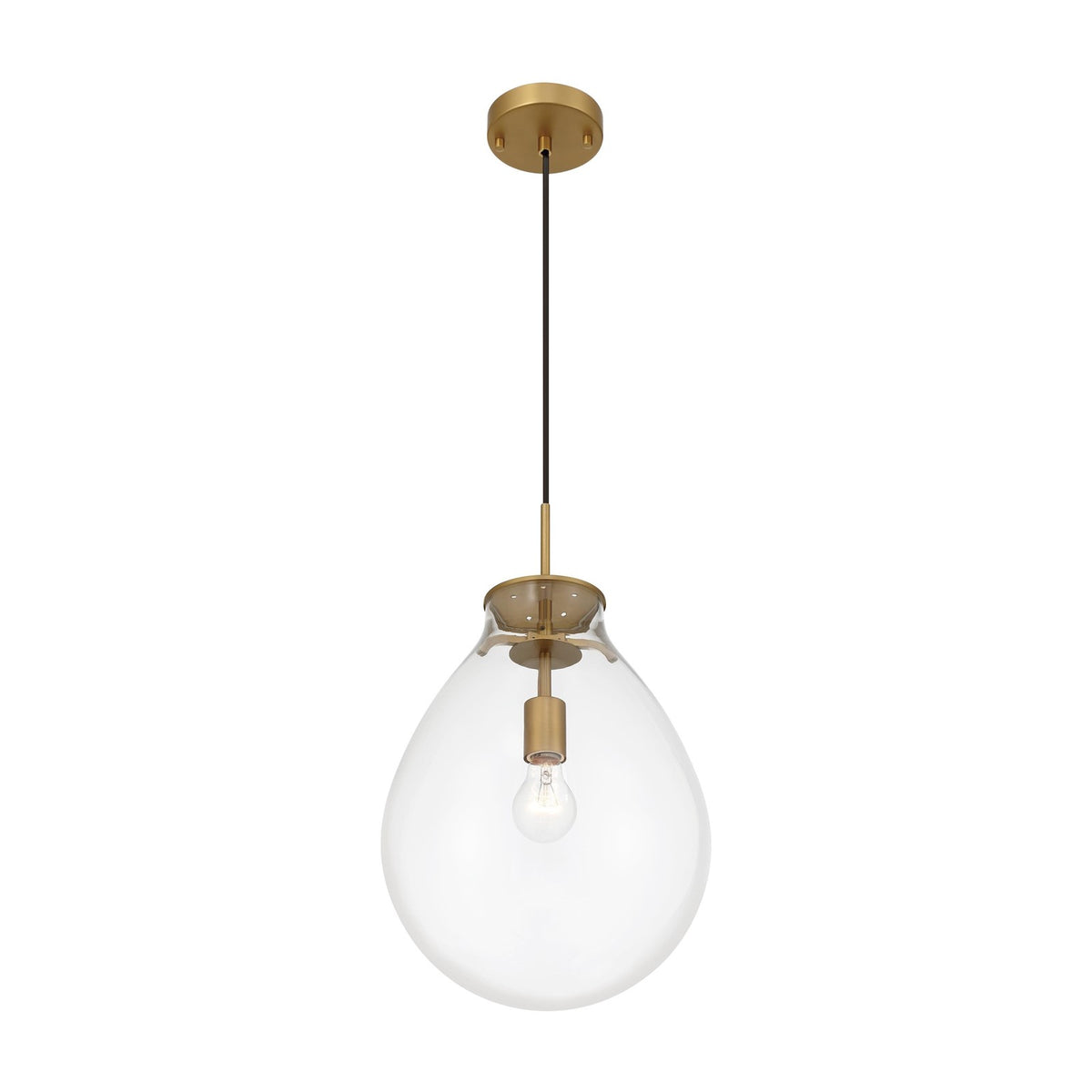 Golden Lighting Drop 12in 1-Light Pendant | Modern Brushed Champagne Brass and Clear Glass | Kitchen & Dining Room | Model 2088-12P BCB-CLR