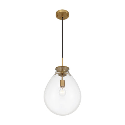 Golden Lighting Drop 12in 1-Light Pendant | Modern Brushed Champagne Brass and Clear Glass | Kitchen & Dining Room | Model 2088-12P BCB-CLR