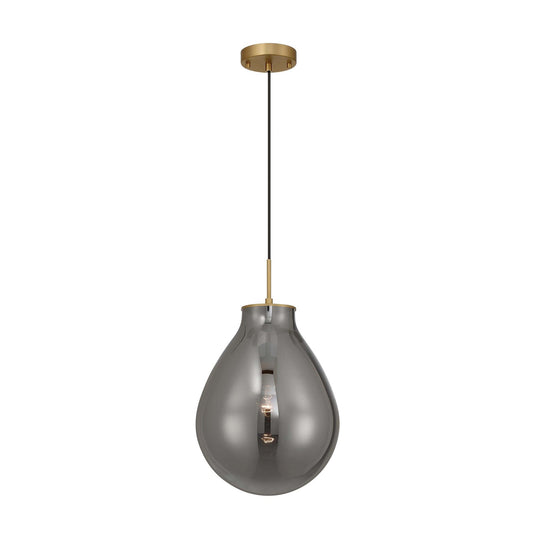 Golden Lighting Drop 12in 1-Light Pendant | Modern Brushed Champagne Brass and Smoke Plated Glass | Kitchen Island & Dining | Model 2088-12P BCB-SMP