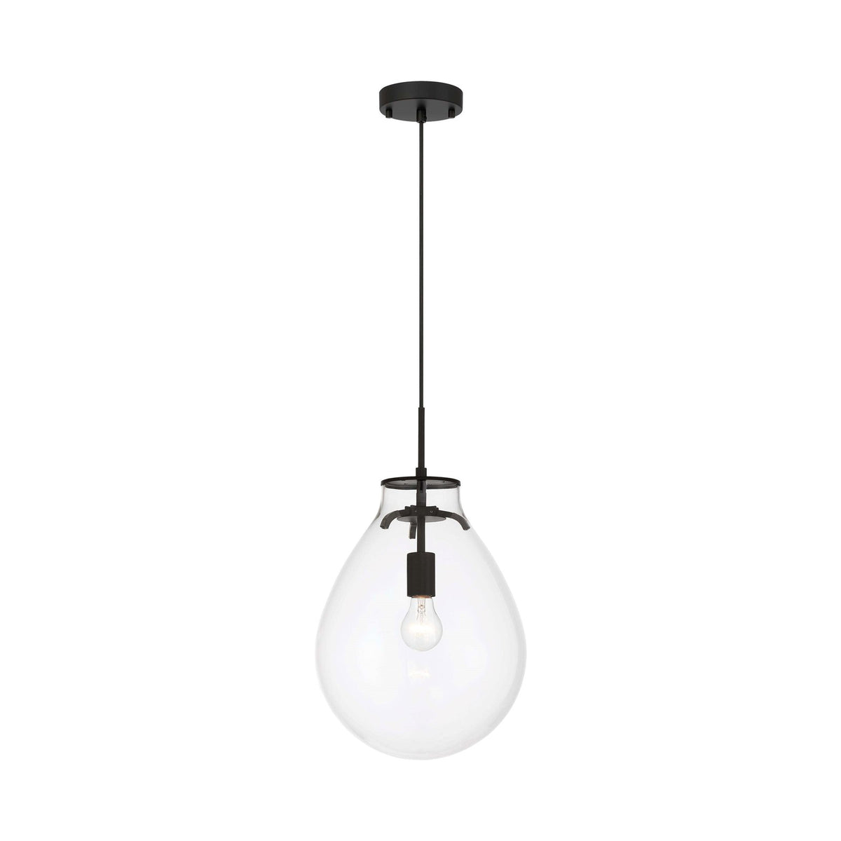Golden Lighting Drop 12in 1-Light Pendant | Modern Matte Black and Clear Glass | Kitchen Island & Dining Room | Model 2088-12P BLK-CLR