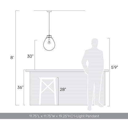 Golden Lighting Drop 12in 1-Light Pendant | Modern Matte Black and Clear Glass | Kitchen Island & Dining Room | Model 2088-12P BLK-CLR
