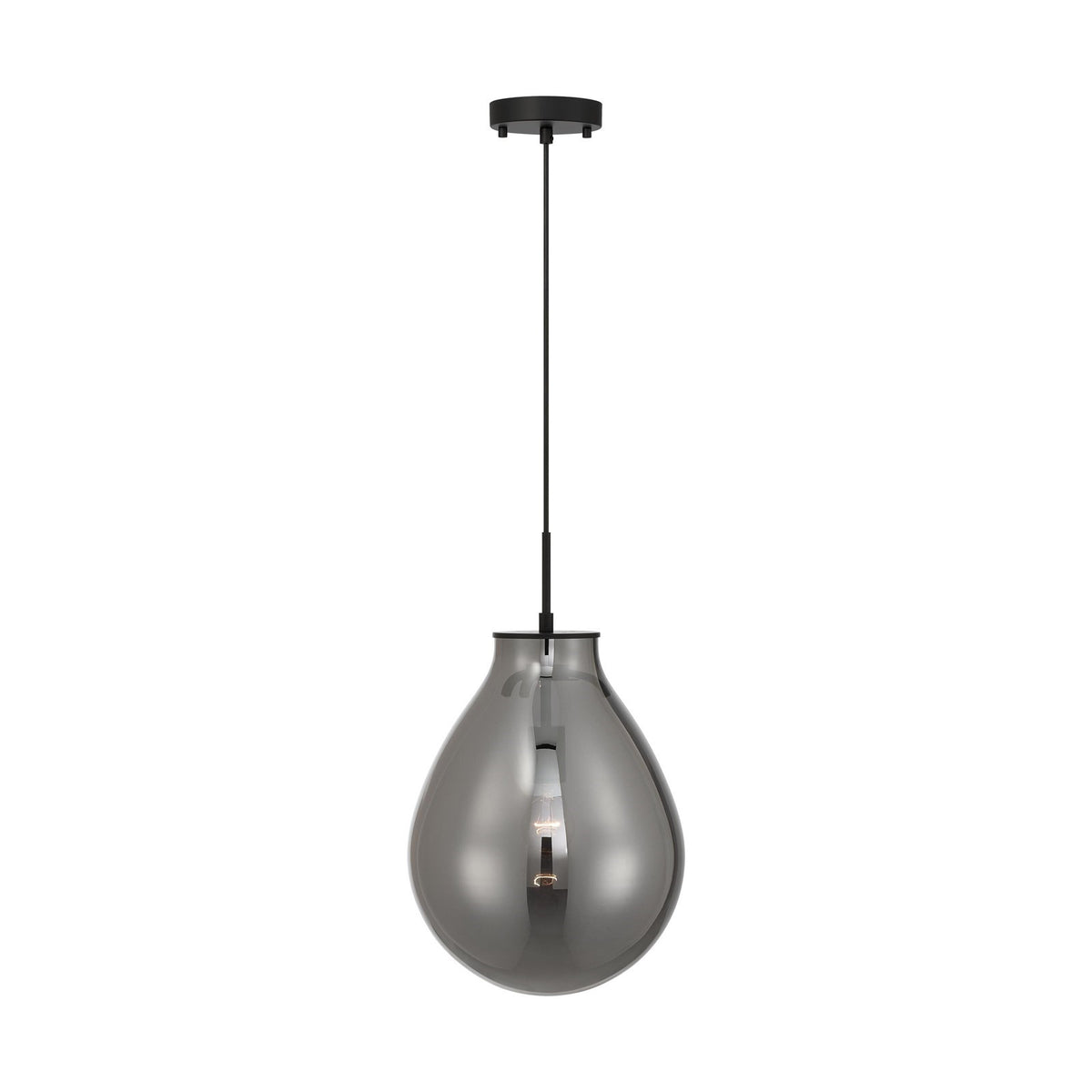 Golden Lighting Drop 12in 1-Light Pendant | Modern Matte Black and Smoke Plated Glass | Kitchen Island & Dining Room | Model 2088-12P BLK-SMP