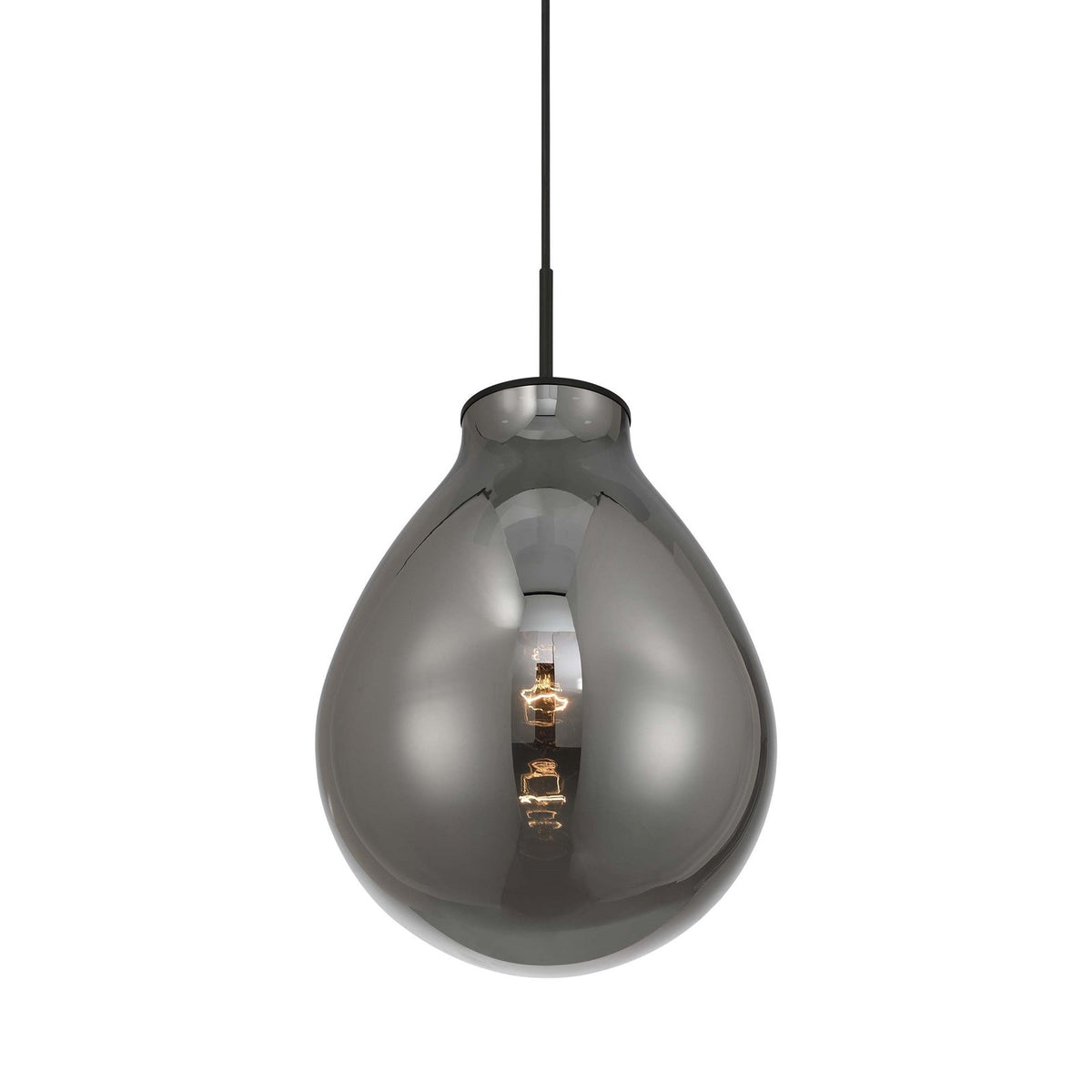 Golden Lighting Drop 12in 1-Light Pendant | Modern Matte Black and Smoke Plated Glass | Kitchen Island & Dining Room | Model 2088-12P BLK-SMP
