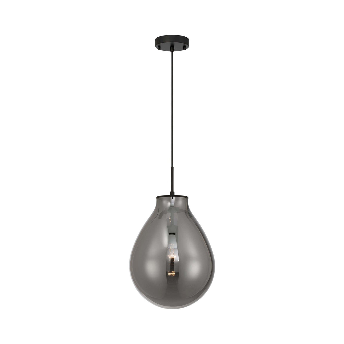 Golden Lighting Drop 12in 1-Light Pendant | Modern Matte Black and Smoke Plated Glass | Kitchen Island & Dining Room | Model 2088-12P BLK-SMP