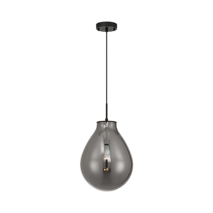 Golden Lighting Drop 12in 1-Light Pendant | Modern Matte Black and Smoke Plated Glass | Kitchen Island & Dining Room | Model 2088-12P BLK-SMP