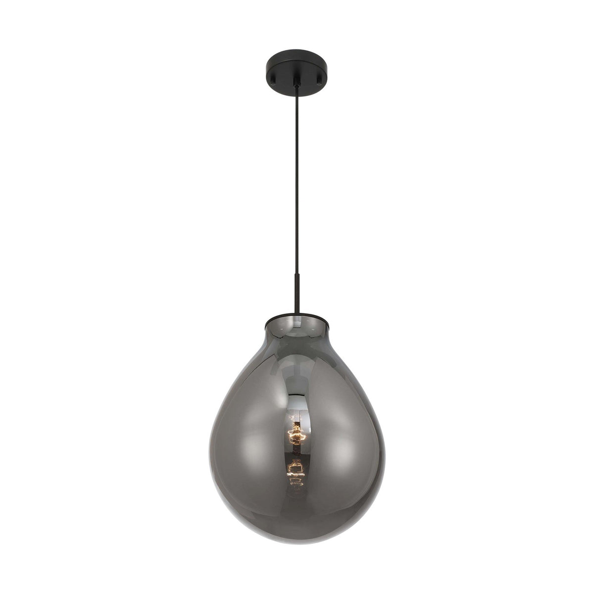Golden Lighting Drop 12in 1-Light Pendant | Modern Matte Black and Smoke Plated Glass | Kitchen Island & Dining Room | Model 2088-12P BLK-SMP