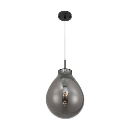 Golden Lighting Drop 12in 1-Light Pendant | Modern Matte Black and Smoke Plated Glass | Kitchen Island & Dining Room | Model 2088-12P BLK-SMP