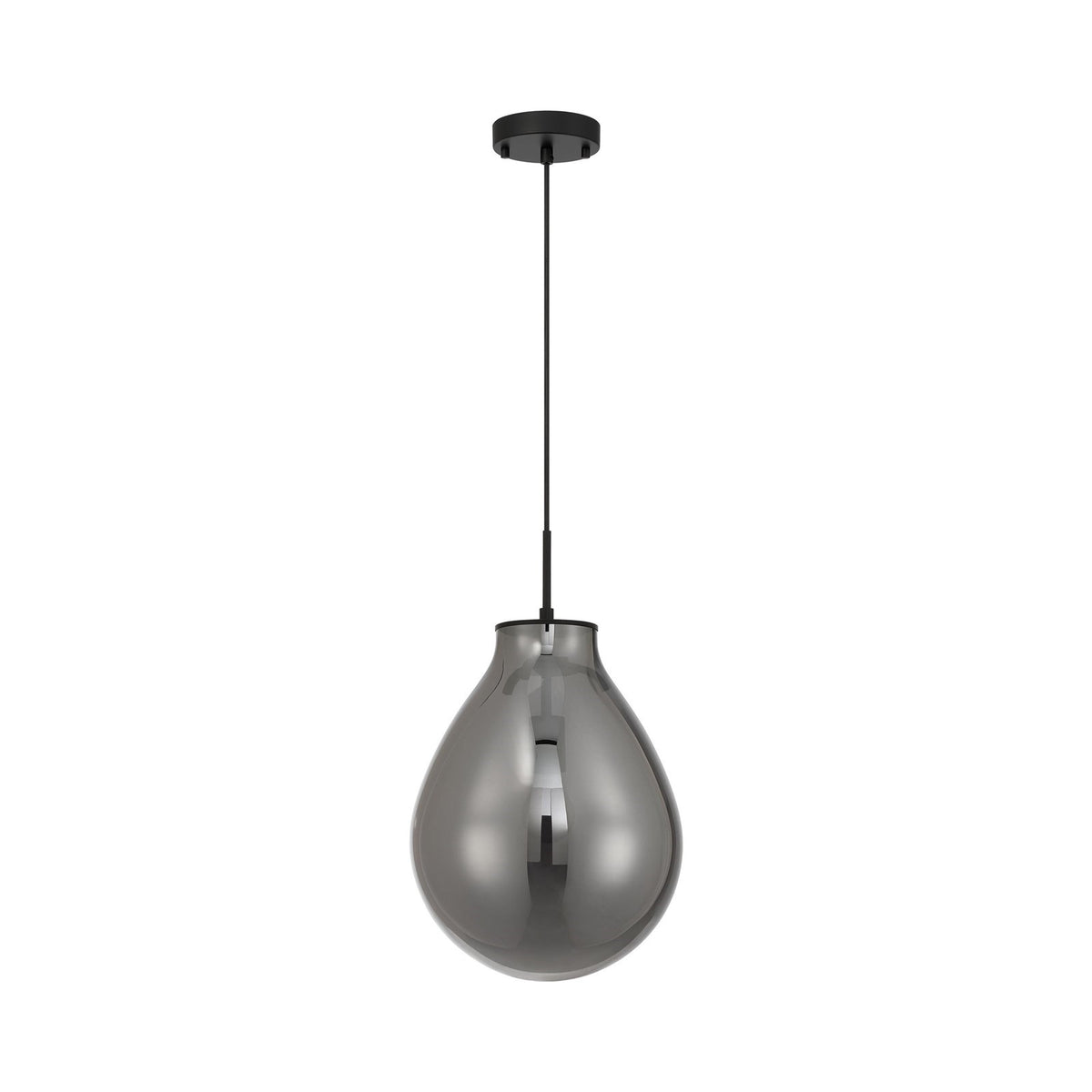 Golden Lighting Drop 12in 1-Light Pendant | Modern Matte Black and Smoke Plated Glass | Kitchen Island & Dining Room | Model 2088-12P BLK-SMP