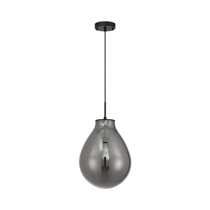 Golden Lighting Drop 12in 1-Light Pendant | Modern Matte Black and Smoke Plated Glass | Kitchen Island & Dining Room | Model 2088-12P BLK-SMP