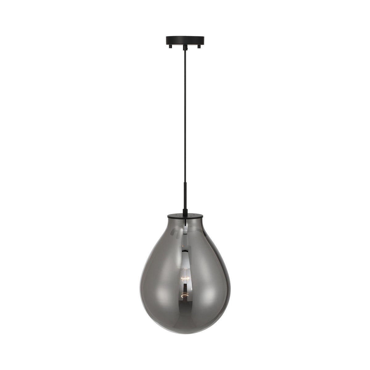 Golden Lighting Drop 12in 1-Light Pendant | Modern Matte Black and Smoke Plated Glass | Kitchen Island & Dining Room | Model 2088-12P BLK-SMP