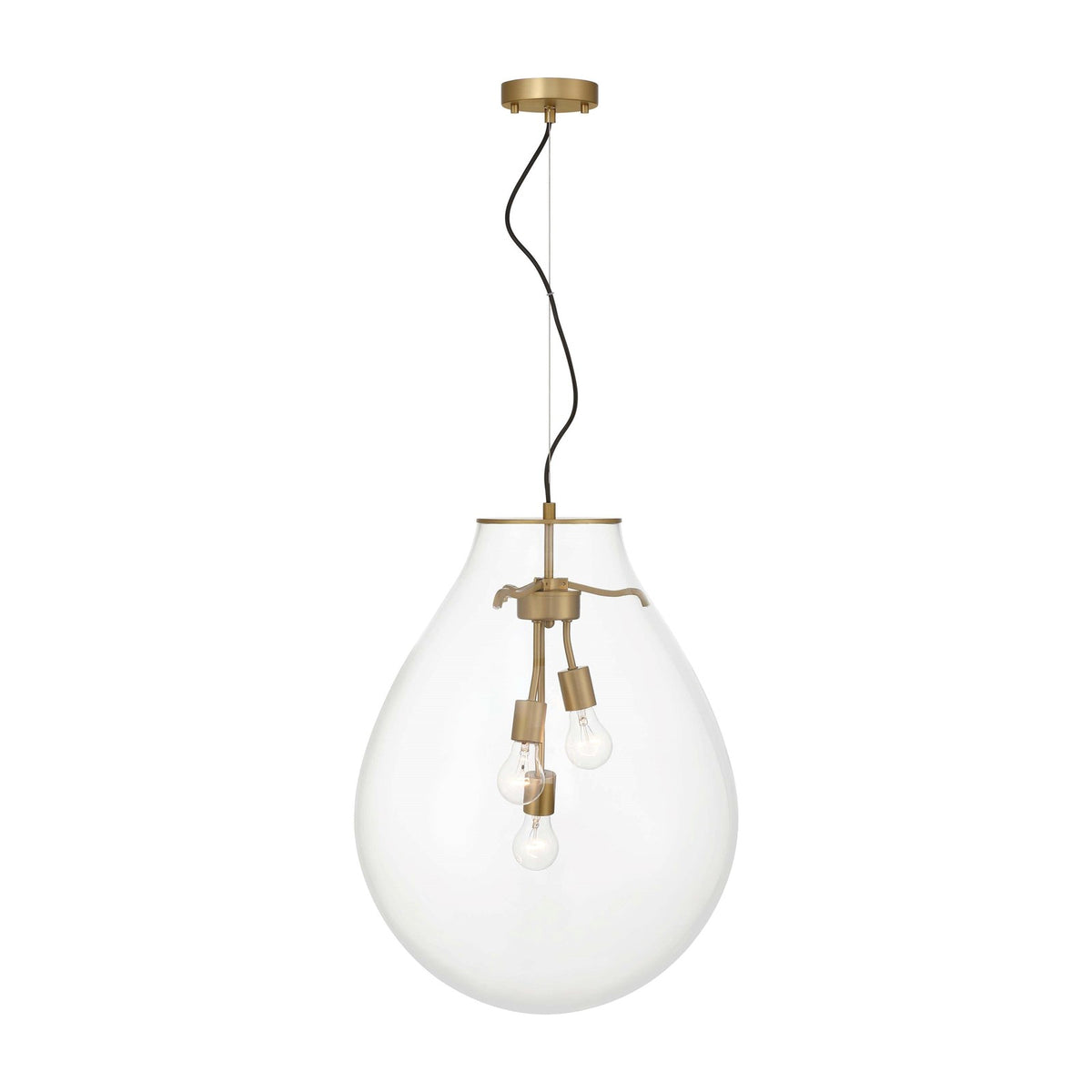 Golden Lighting Drop 19in 3-Light Pendant | Modern Brushed Champagne Brass and Clear Glass | Kitchen Island & Dining Room | Model 2088-20P BCB-CLR