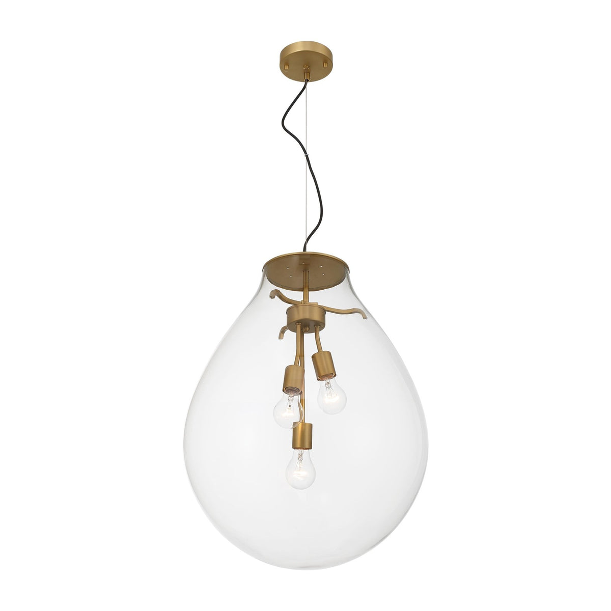 Golden Lighting Drop 19in 3-Light Pendant | Modern Brushed Champagne Brass and Clear Glass | Kitchen Island & Dining Room | Model 2088-20P BCB-CLR