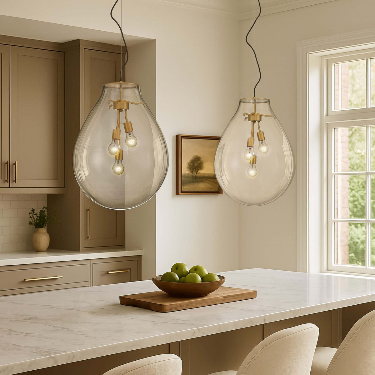 Golden Lighting Drop 19in 3-Light Pendant | Modern Brushed Champagne Brass and Clear Glass | Kitchen Island & Dining Room | Model 2088-20P BCB-CLR
