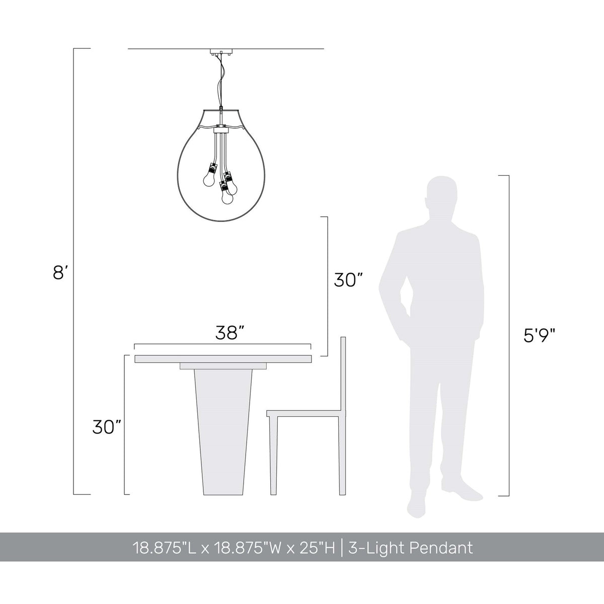 Golden Lighting Drop 19in 3-Light Pendant | Modern Brushed Champagne Brass and Clear Glass | Kitchen Island & Dining Room | Model 2088-20P BCB-CLR