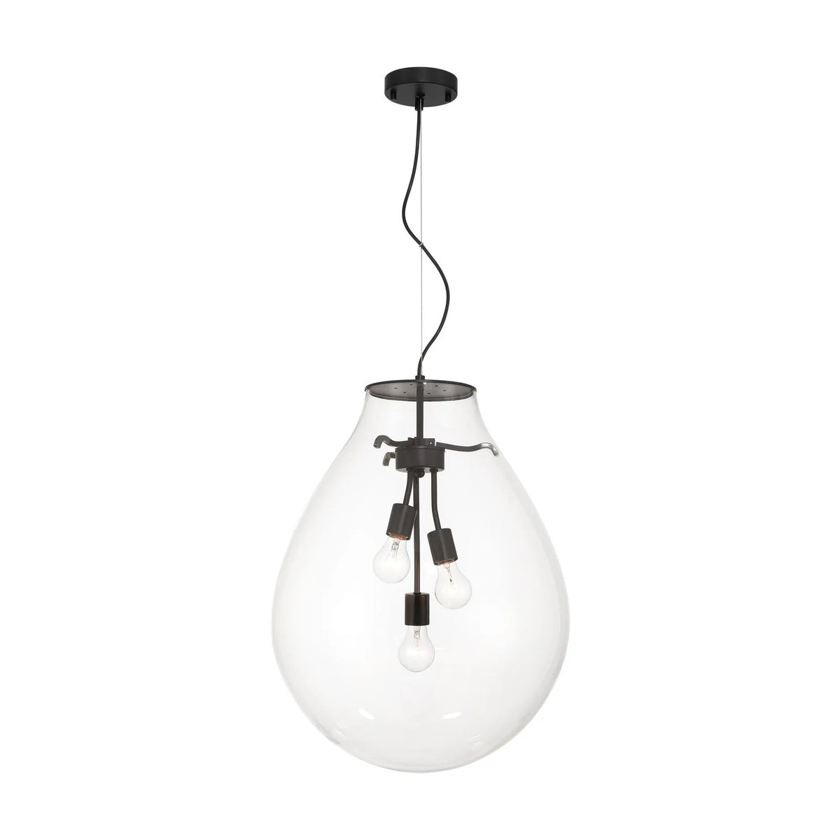 Golden Lighting Drop 19in 3-Light Pendant | Modern Matte Black and Clear Glass | Kitchen Island & Dining Room | Model 2088-20P BLK-CLR