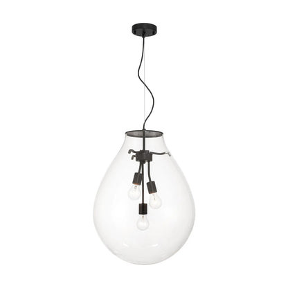 Golden Lighting Drop 19in 3-Light Pendant | Modern Matte Black and Clear Glass | Kitchen Island & Dining Room | Model 2088-20P BLK-CLR