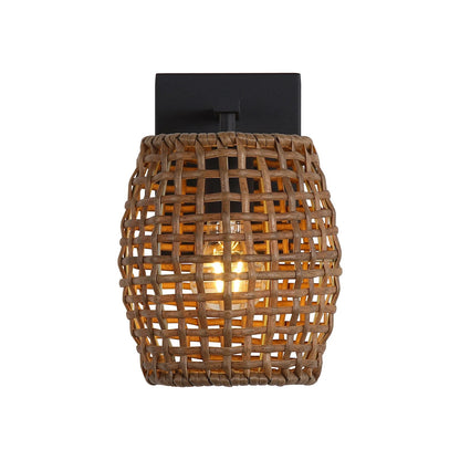 Golden Lighting WeaveLight 1-Light Wall Sconce | Bohemian Natural Black and Maple All-Weather Wicker | Hallway & Bathroom | Model 3000-1W NB-MAW
