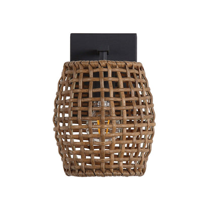 Golden Lighting WeaveLight 1-Light Wall Sconce | Bohemian Natural Black and Maple All-Weather Wicker | Hallway & Bathroom | Model 3000-1W NB-MAW