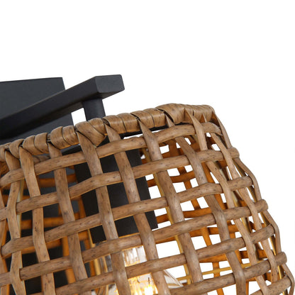 Golden Lighting WeaveLight 1-Light Wall Sconce | Bohemian Natural Black and Maple All-Weather Wicker | Hallway & Bathroom | Model 3000-1W NB-MAW