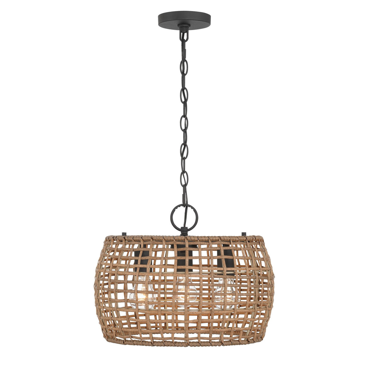 Golden Lighting WeaveLight 16in 3-Light Pendant | Bohemian Natural Black and Maple All-Weather Wicker | Kitchen & Dining Room | Model 3000-3P NB-MAW